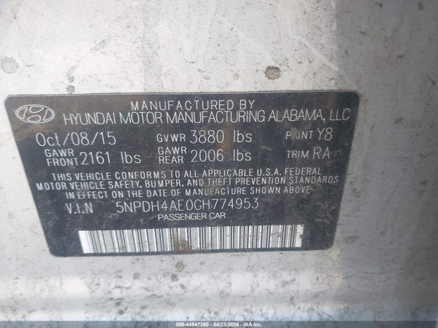 Aukcja sprzedaży 2016 Hyundai Elantra Se, vin: 5NPDH4AE0GH774953, numer aukcji: 44947260