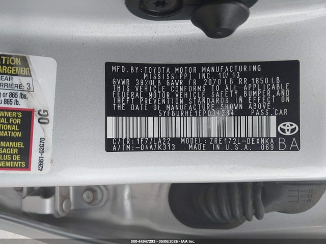 Aukcja sprzedaży 2014 Toyota Corolla Le Premium, vin: 5YFBURHE1EP034284, numer aukcji: 44947293