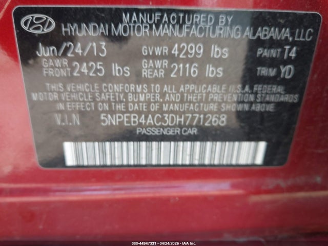 Продажа на аукционе авто 2013 Hyundai Sonata Gls, vin: 5NPEB4AC3DH771268, номер лота: 44947331