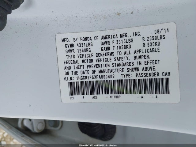Продажа на аукционе авто 2015 Honda Accord Sport, vin: 1HGCR2F5XFA000402, номер лота: 44947332