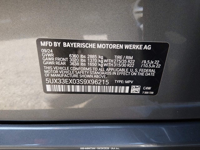 Продаж на аукціоні авто 2025 Bmw X6 Xdrive40i, vin: 5UX33EX03S9X96215, номер лоту: 44947344