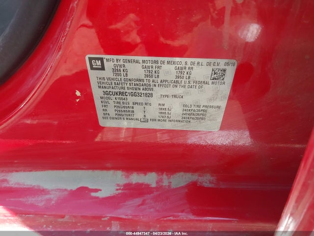 Продаж на аукціоні авто 2016 Chevrolet Silverado 1500 1lt, vin: 3GCUKREC1GG321828, номер лоту: 44947347