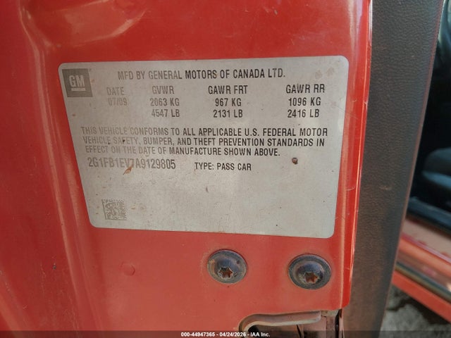 44947365 :رقم المزاد ، 2G1FB1EV7A9129805 vin ، 2010 Chevrolet Camaro 1lt مزاد بيع
