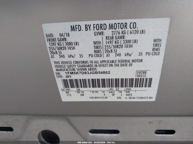 Aukcja sprzedaży 2018 Ford Explorer Xlt, vin: 1FM5K7D83JGB54862, numer aukcji: 44947393
