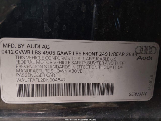 Aukcja sprzedaży 2013 Audi A4 2.0t Premium, vin: WAUFFAFL2DN004847, numer aukcji: 44947403