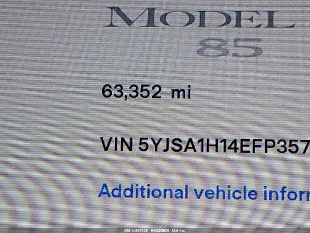 44947405 :رقم المزاد ، 5YJSA1H14EFP35789 vin ، 2014 Tesla Model S P85 مزاد بيع