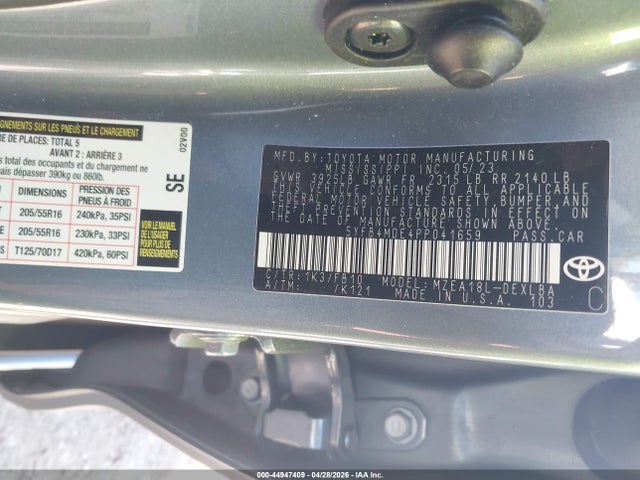 5YFB4MDE4PP041659 Toyota COROLLA LE