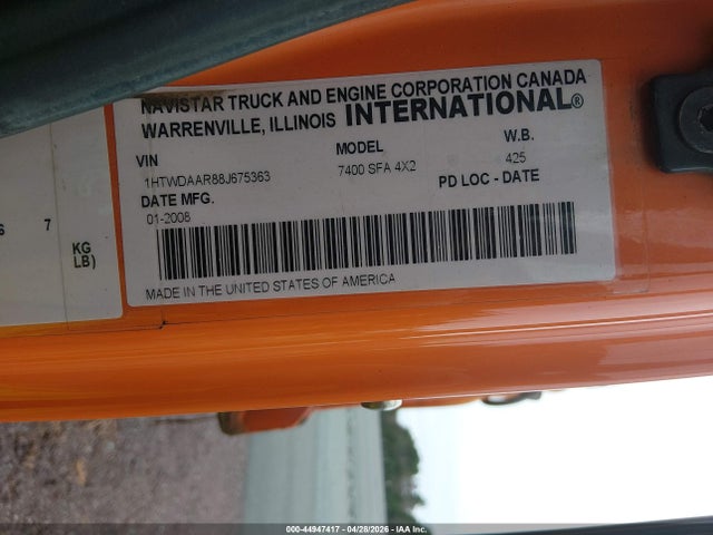 Продаж на аукціоні авто 2008 International 7000 7400, vin: 1HTWDAAR88J675363, номер лоту: 44947417