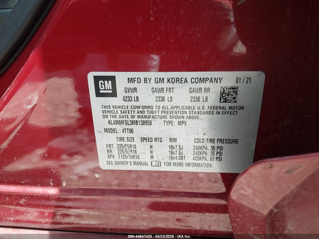 Aukcja sprzedaży 2021 Buick Encore Gx Fwd Essence, vin: KL4MMFSL3MB138958, numer aukcji: 44947420