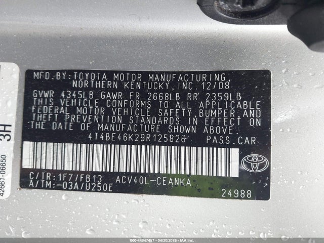 Aukcja sprzedaży 2009 Toyota Camry, vin: 4T4BE46K29R125826, numer aukcji: 44947457