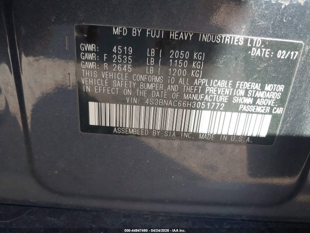 44947490 :رقم المزاد ، 4S3BNAC66H3051772 vin ، 2017 Subaru Legacy 2.5i Premium مزاد بيع