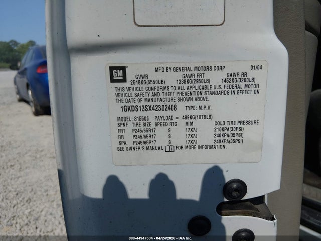 Auction sale of the 2004 Gmc Envoy Sle, vin: 1GKDS13SX42302408, lot number: 44947504