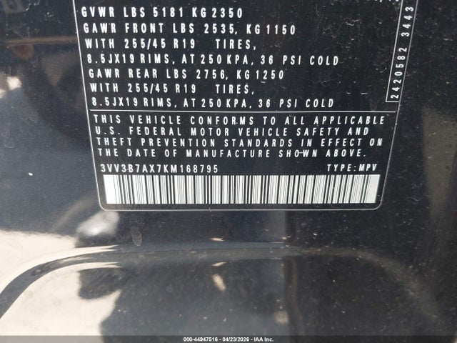 Auction sale of the 2019 Volkswagen Tiguan 2.0t Se/2.0t Sel/2.0t Sel R-line/2.0t Sel R-line Black, vin: 3VV3B7AX7KM168795, lot number: 44947516