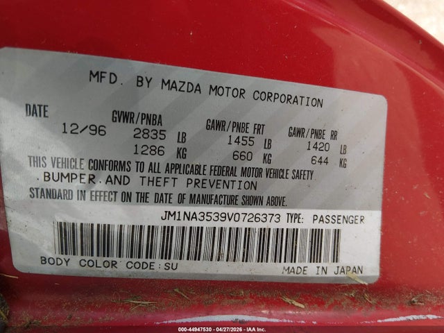 1997 Mazda Mx-5 Miata Leather Pkg/m Edition/popular Equipment Pkg/r Pkg./sto/touring Pkg მანქანა იყიდება აუქციონზე, vin: JM1NA3539V0726373, აუქციონის ნომერი: 44947530