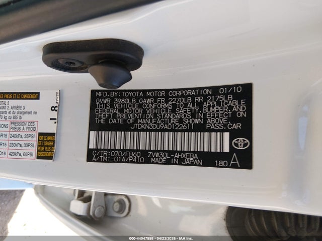 Aukcja sprzedaży 2010 Toyota Prius Iii, vin: JTDKN3DU9A0122611, numer aukcji: 44947558