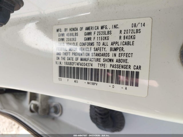 44947557 :رقم المزاد ، 19UUB2F74FA004374 vin ، 2015 Acura Tlx V6 Advance مزاد بيع