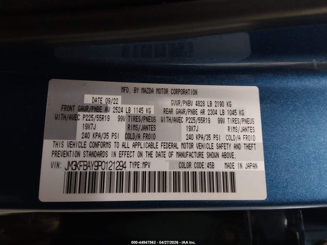 2023 Mazda Cx-5 2.5 Turbo მანქანა იყიდება აუქციონზე, vin: JM3KFBAY9P0121294, აუქციონის ნომერი: 44947562