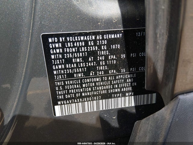 WVGAV7AX9JK001627 Volkswagen Tiguan Limited 2.0t