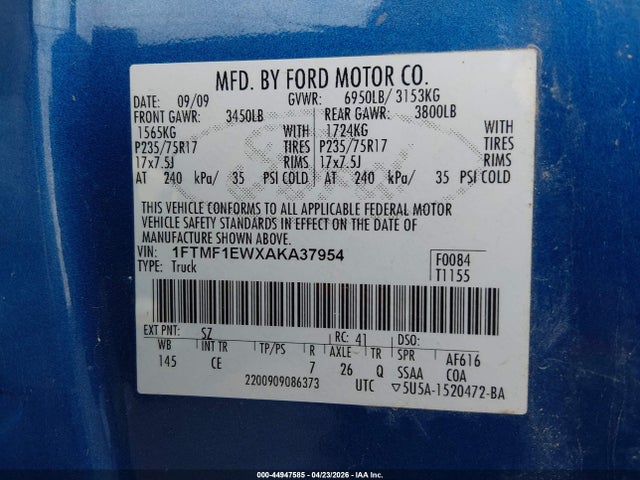 Aukcja sprzedaży 2010 Ford F-150 Xl, vin: 1FTMF1EWXAKA37954, numer aukcji: 44947585