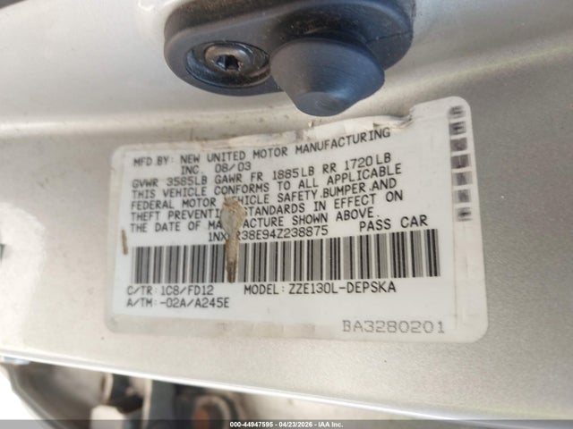44947595 :رقم المزاد ، 1NXBR38E94Z238875 vin ، 2004 Toyota Corolla S مزاد بيع