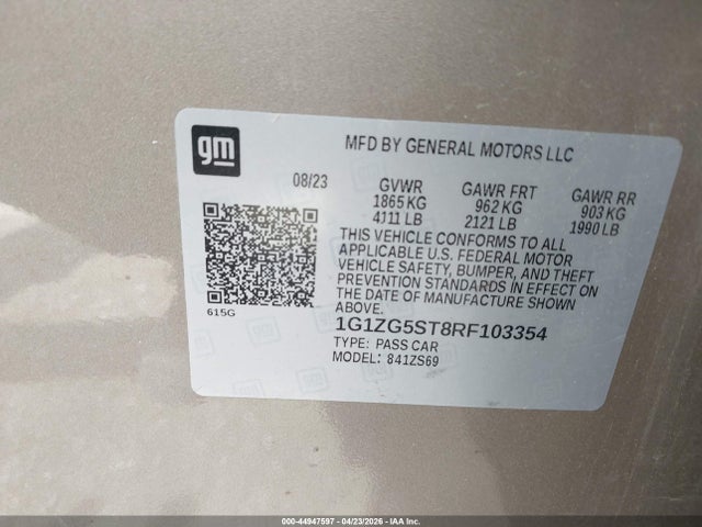 Продажа на аукционе авто 2024 Chevrolet Malibu Fwd Rs, vin: 1G1ZG5ST8RF103354, номер лота: 44947597