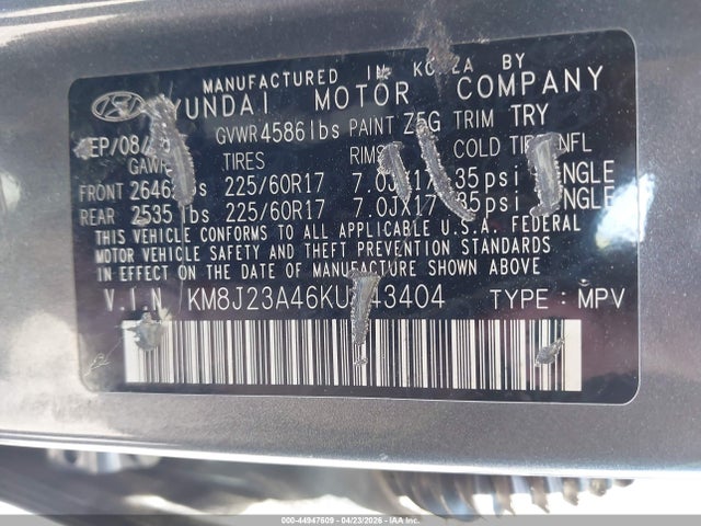 44947609 :رقم المزاد ، KM8J23A46KU843404 vin ، 2019 Hyundai Tucson Se مزاد بيع