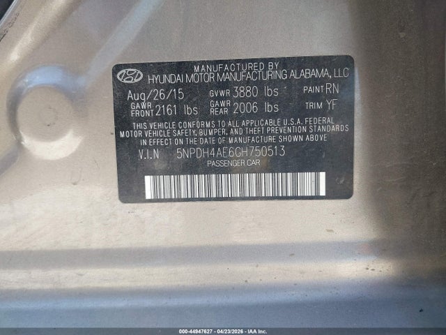 Aukcja sprzedaży 2016 Hyundai Elantra Se, vin: 5NPDH4AE6GH750513, numer aukcji: 44947627