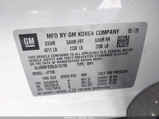 Продажа на аукционе авто 2020 Buick Encore Gx Fwd Essence, vin: KL4MMFS25LB125702, номер лота: 44947633