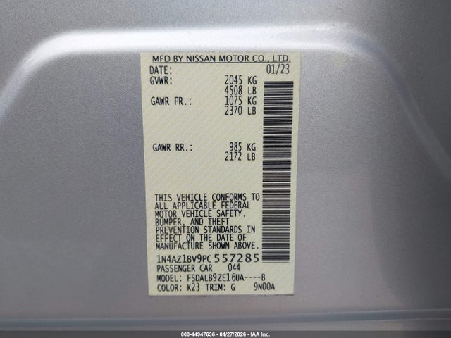 Aukcja sprzedaży 2023 Nissan Leaf S 40 Kwh, vin: 1N4AZ1BV9PC557285, numer aukcji: 44947636