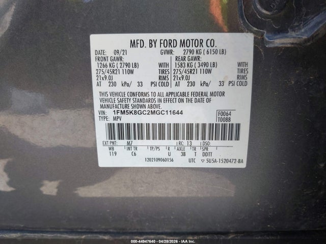 Ford Explorer St 2021 1FM5K8GC2MGC11644 Image 9