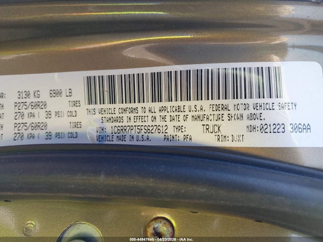 44947645 :رقم المزاد ، 1C6RR7PT5FS627612 vin ، 2015 Ram 1500 Laramie Longhorn مزاد بيع