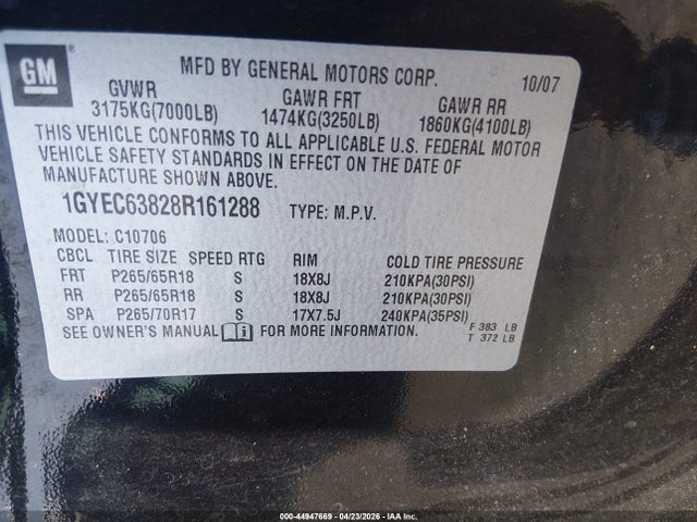 Продажа на аукционе авто 2008 Cadillac Escalade Standard, vin: 1GYEC63828R161288, номер лота: 44947669