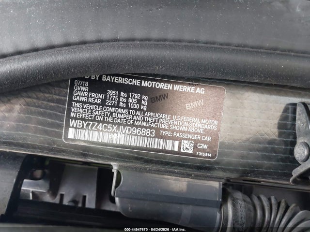 Aukcja sprzedaży 2018 Bmw I3 94ah W/range Extender, vin: WBY7Z4C5XJVD96883, numer aukcji: 44947670