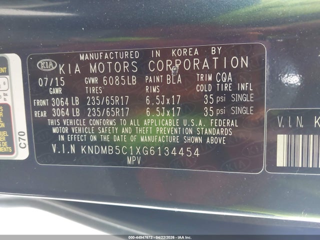 44947672 :رقم المزاد ، KNDMB5C1XG6134454 vin ، 2016 Kia Sedona Lx مزاد بيع