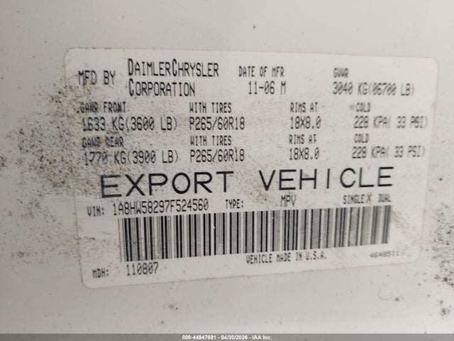 Продаж на аукціоні авто 2007 Chrysler Aspen Limited, vin: 1A8HW58297F524560, номер лоту: 44947681