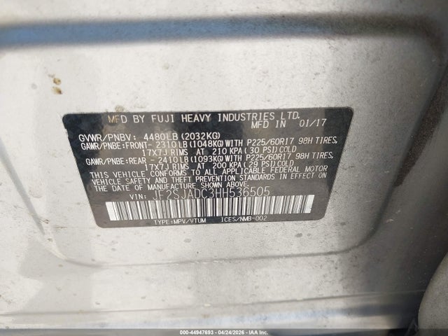 Auction sale of the 2017 Subaru Forester 2.5i Premium, vin: JF2SJADC3HH536505, lot number: 44947693