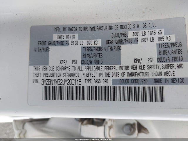 3MZBN1W32JM200116 Mazda Mazda3 Grand Touring