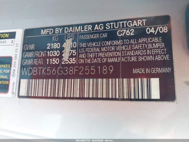 Aukcja sprzedaży 2008 Mercedes-benz Clk 350, vin: WDBTK56G38F255189, numer aukcji: 44947707