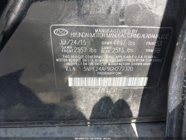 Aukcja sprzedaży 2016 Hyundai Sonata Se, vin: 5NPE24AF9GH277320, numer aukcji: 44947727