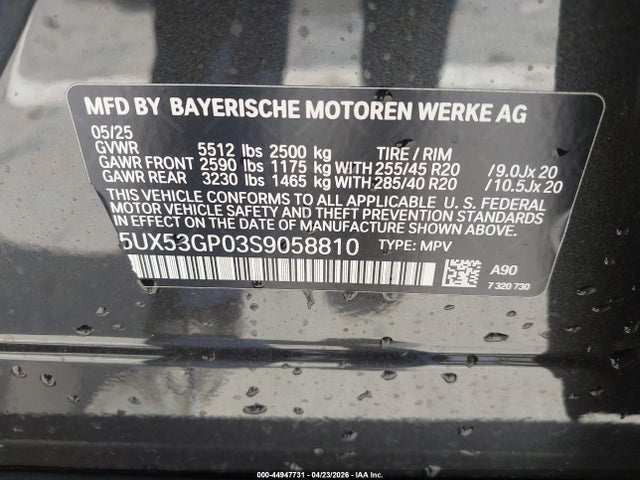 Продажа на аукционе авто 2025 Bmw X3 30 Xdrive, vin: 5UX53GP03S9058810, номер лота: 44947731
