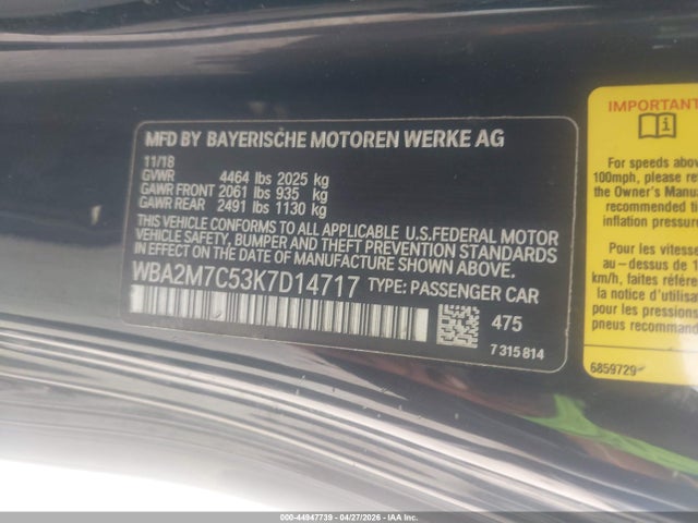 44947739 :رقم المزاد ، WBA2M7C53K7D14717 vin ، 2019 Bmw 230i مزاد بيع