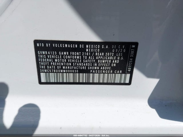 Aukcja sprzedaży 2021 Volkswagen Jetta 1.4t R-line/1.4t S/1.4t Se, vin: 3VWC57BUXMM000630, numer aukcji: 44947752