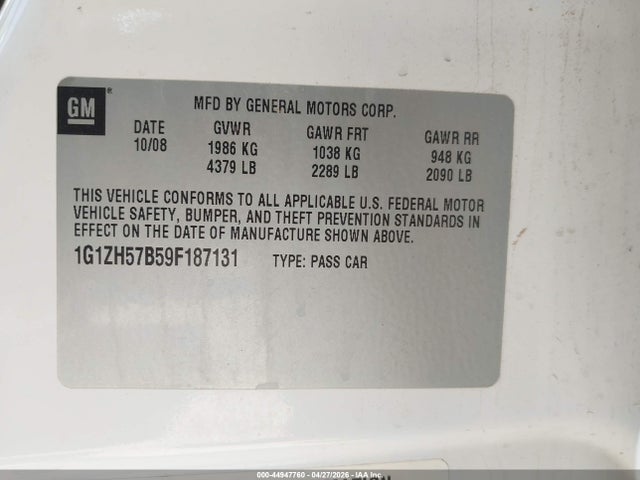 44947760 :رقم المزاد ، 1G1ZH57B59F187131 vin ، 2009 Chevrolet Malibu Lt مزاد بيع