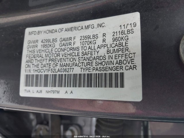 1HGCV1F52LA036277 Honda Accord Ex-l