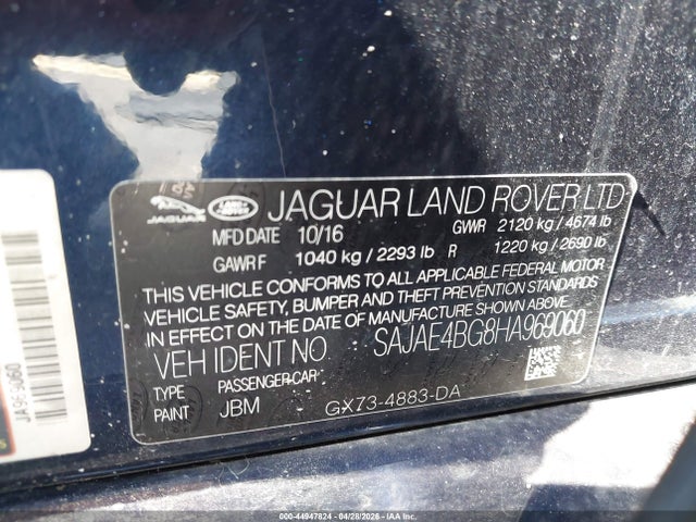 2017 Jaguar Xe 25t Prestige მანქანა იყიდება აუქციონზე, vin: SAJAE4BG8HA969060, აუქციონის ნომერი: 44947824