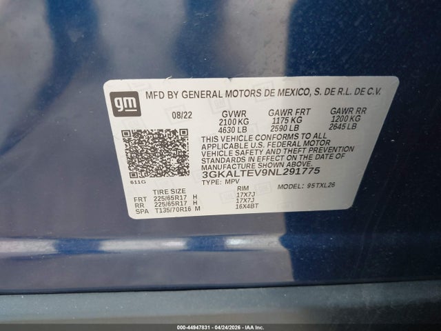 2022 Gmc Terrain Awd Sle მანქანა იყიდება აუქციონზე, vin: 3GKALTEV9NL291775, აუქციონის ნომერი: 44947831