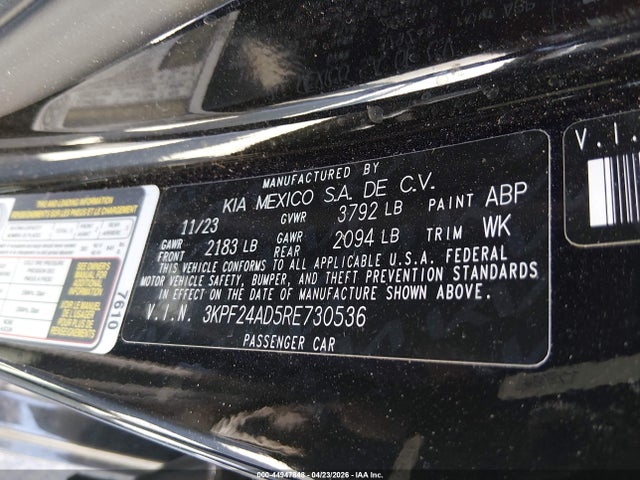 Продажа на аукционе авто 2024 Kia Forte Lxs, vin: 3KPF24AD5RE730536, номер лота: 44947848