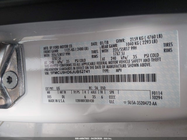 Ford ESCAPE SEL 2018 1FMCU9HD6JUB52741 Image 9