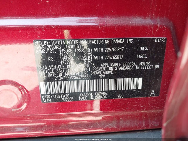 Aukcja sprzedaży 2025 Toyota Rav4 Xle, vin: 2T3W1RFV2SW375689, numer aukcji: 44947874