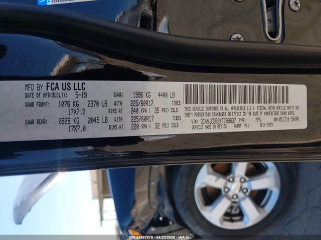 Продаж на аукціоні авто 2019 Jeep Compass Latitude Fwd, vin: 3C4NJCBB2KT788837, номер лоту: 44947875